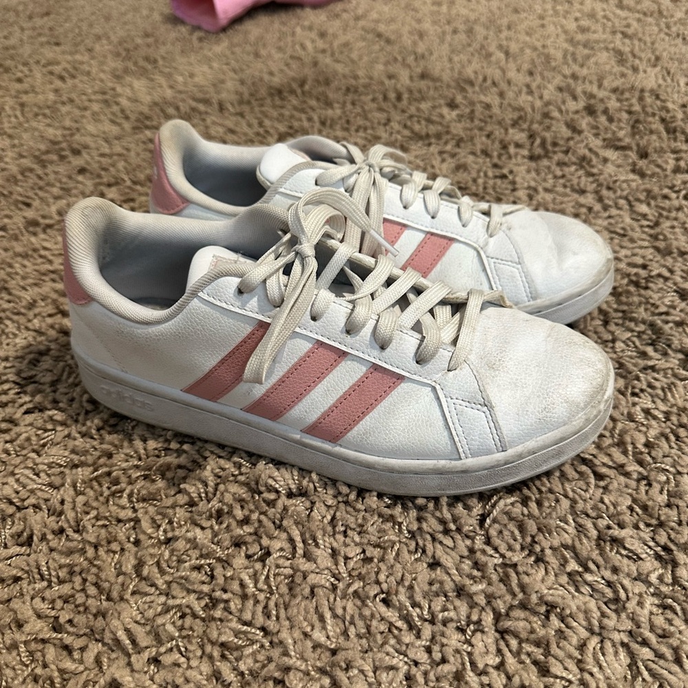 Adidas White and Pink Sneakers Minimalist Style